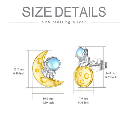 Space Stud Earrings Sterling Silver Moonstone Planet Astronaut Earrings Saturn J