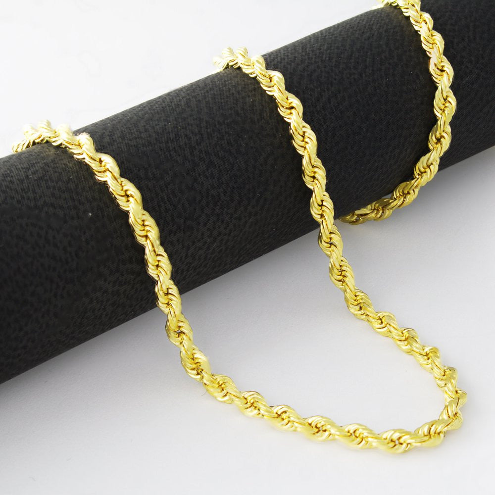 10K Yellow Gold 3Mm Diamond Cut Rope Chain Pendant Necklace, Mens Womens with Lo