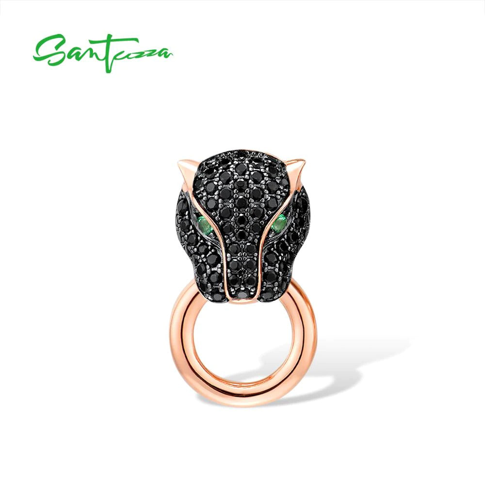 925 Sterling Silver Jewelry Set for Women Animal Black Leopard Panther Ring