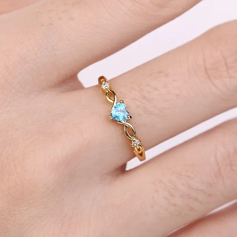 Women Dainty 18K Gold Plated Seablue Eternal Heart Shaped Sapphire Diamond Gemst