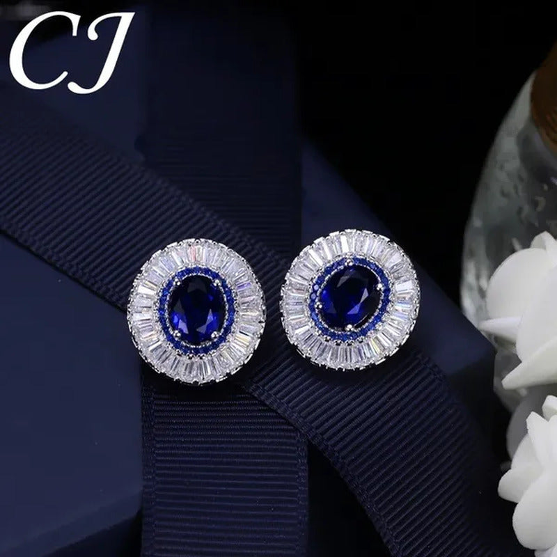 CANDICE Classic round Sapphire CZ Party Jewelry Sets for Women Elegant Blue Cubi