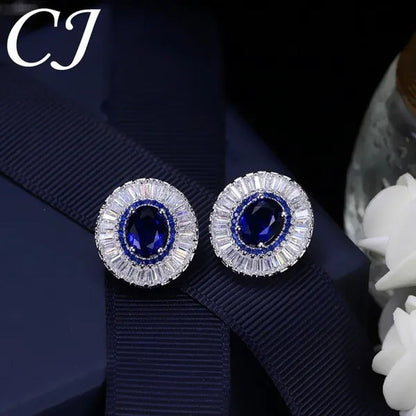 CANDICE Classic round Sapphire CZ Party Jewelry Sets for Women Elegant Blue Cubi