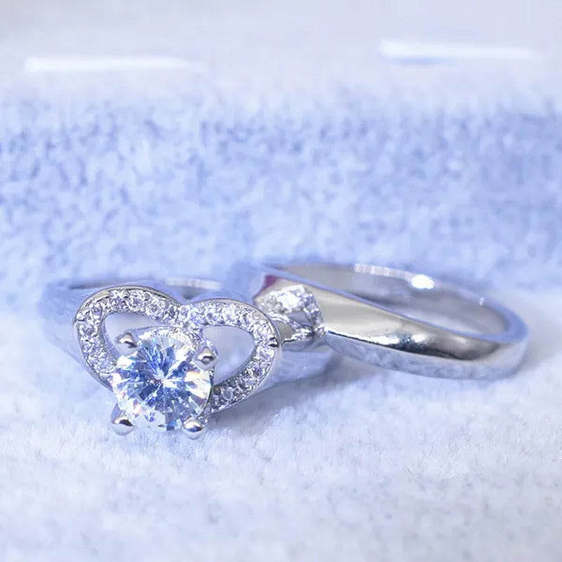 New Fashion Creative Exquisite Women'S Heart Shaped Simulation Zircon Ring Set E