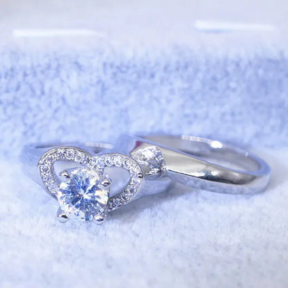 New Fashion Creative Exquisite Women'S Heart Shaped Simulation Zircon Ring Set E