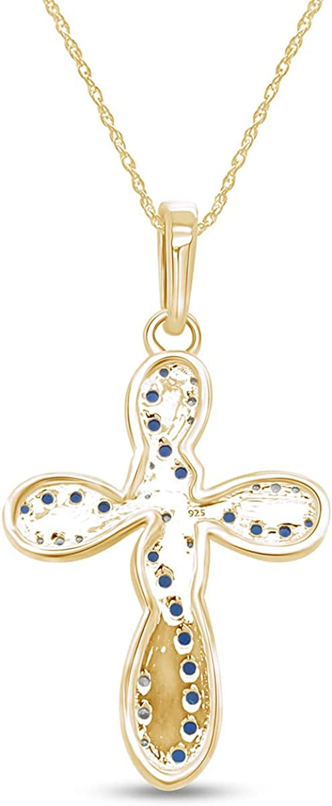 round Simulated Blue Sapphire & White Cubic Zirconia Cross Pendant Necklace in 1