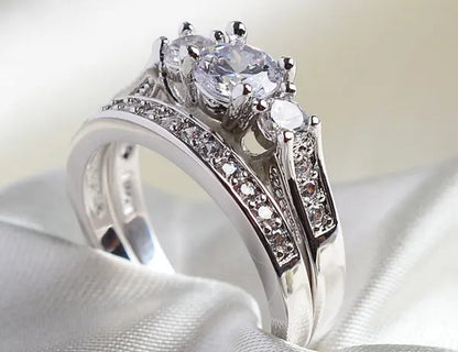 Sz6-9 10Kt Wedding&Engagement Ring Bridal Set White Gold Filled Three Stone CZ L