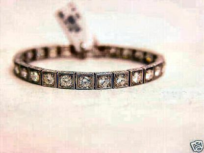 ANTIQUE STYLE TENNIS BRACELET 27 ROUND BRILLIANT CUT DIAMONDS BOX SET 6.82 CTTW