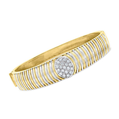 C. 1980 Vintage .60 Ct. T.W. Diamond Striped Bangle Bracelet in 18Kt 2-Tone Gold