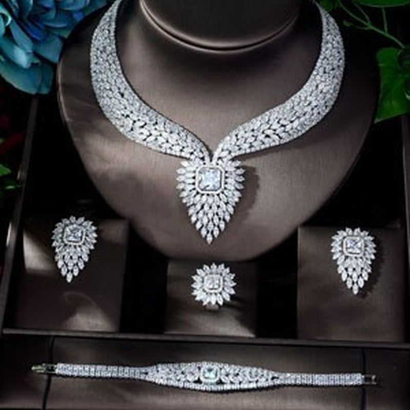 New White Color Fashion Top Quality Wedding Jewelry Sets AAA CZ Geometric Bridal