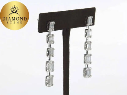 Amazing Emerald Cut Illusion Diamond White Gold Drop Earrings