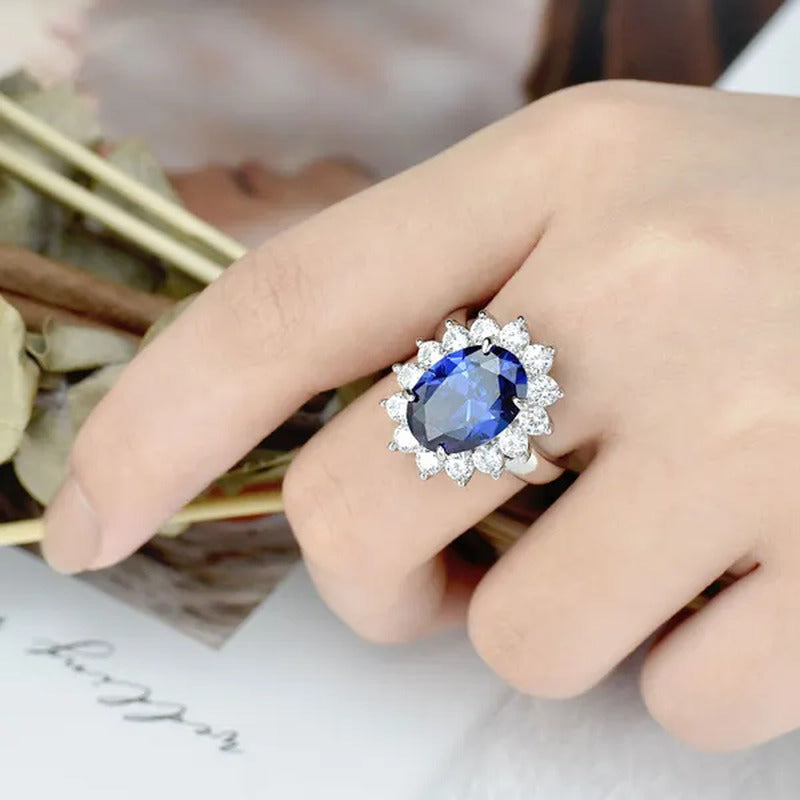 Newshe Jewelry 925 Sterling Silver Created Blue Tanzanite Gemstone Statement Rin