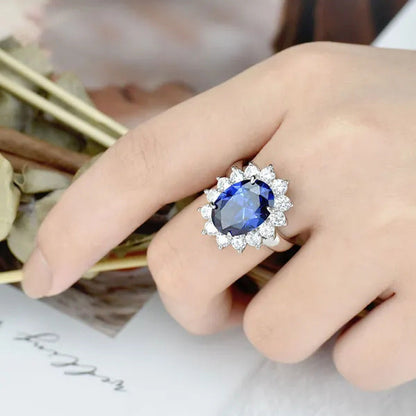 Newshe Jewelry 925 Sterling Silver Created Blue Tanzanite Gemstone Statement Rin