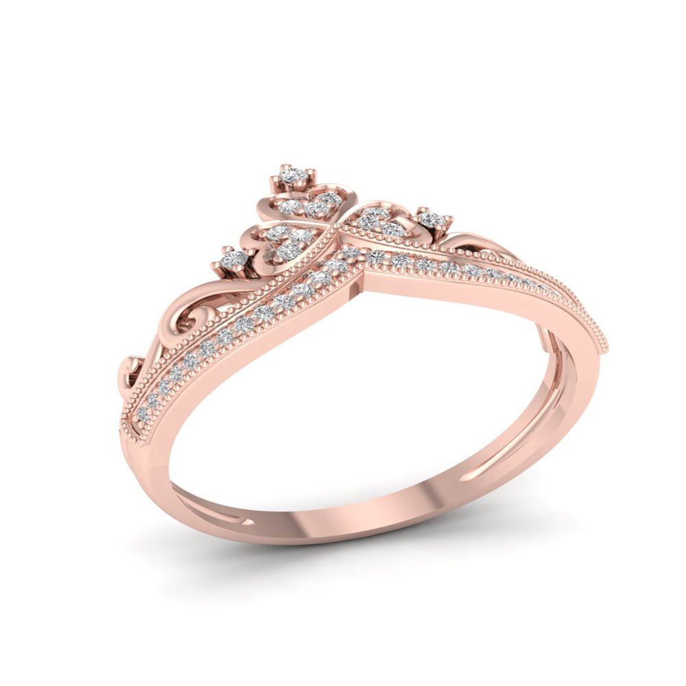 1/8Ct TDW Diamond 10K Rose Gold Crown Fashion Ring