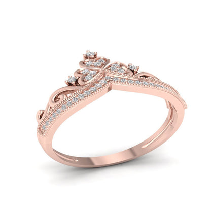 1/8Ct TDW Diamond 10K Rose Gold Crown Fashion Ring
