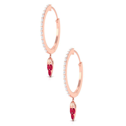 1/2 CT Ruby and Diamond Vintage Hoop Earrings for Women, 14K Solid Gold