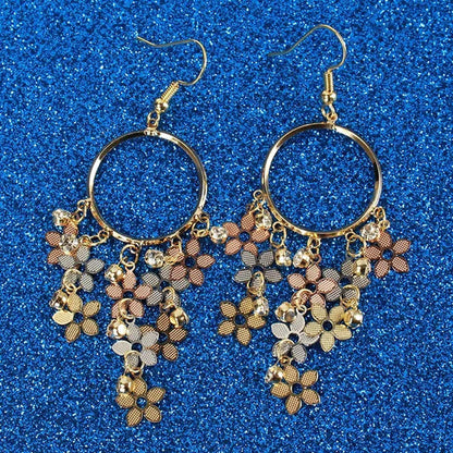 Woman Fashion Golden Circle Flower Tassel Earrings Jewelry
