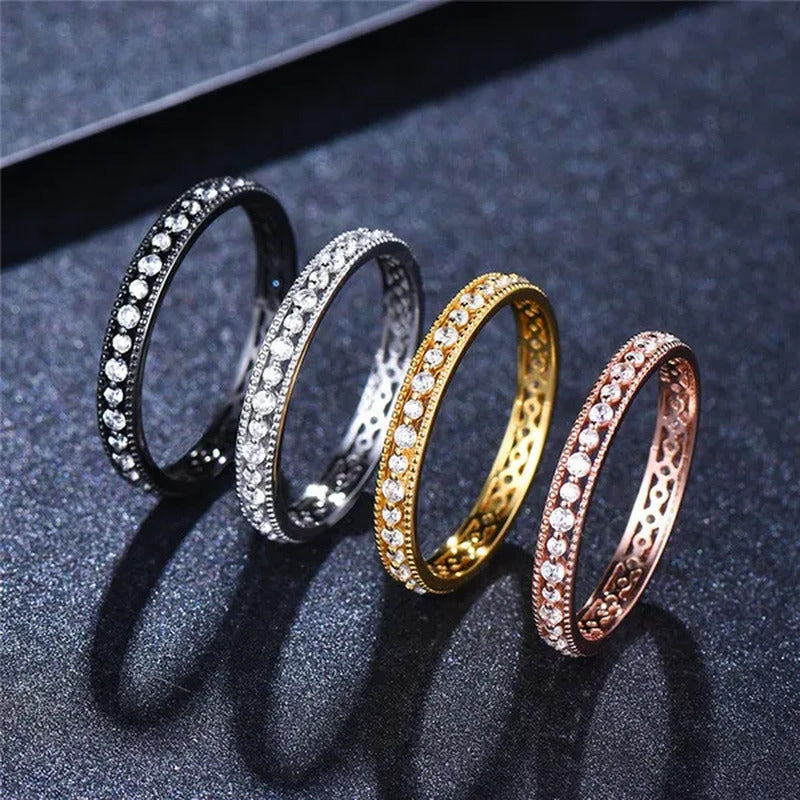 Exquisite 925 Sterling Silver/Black Gold/Gold/Rose Gold Single Ring White Full D