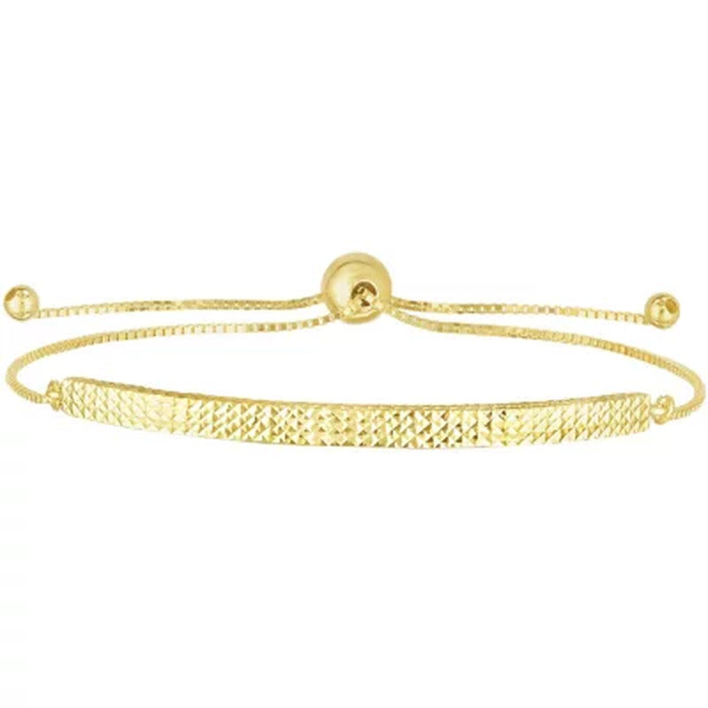 Diamond Cut Curved Bar Bolo Bracelet in 14K Yellow Gold