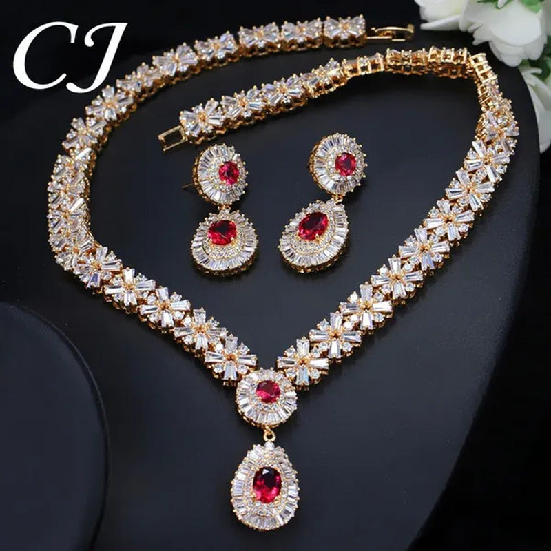 CANDICE African 18K Gold Plating Hand-Inlay CZ Diamond Pendant Necklace and Earr