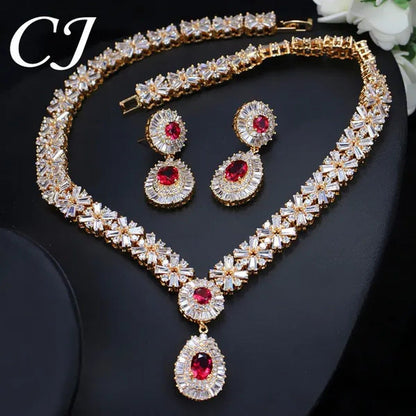 CANDICE African 18K Gold Plating Hand-Inlay CZ Diamond Pendant Necklace and Earr