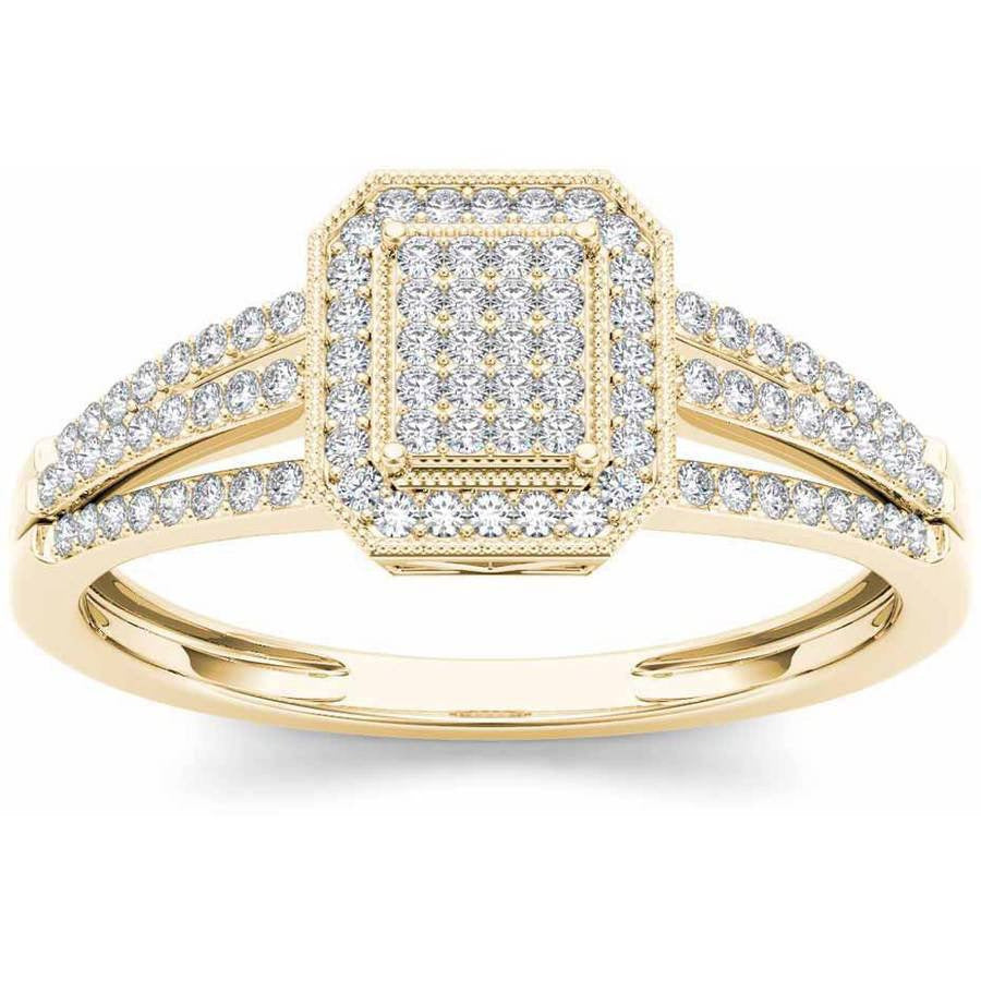 1/4 Carat T.W. Diamond Single Halo Cluster 10Kt Yellow Gold Engagement Ring