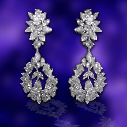 DIAMOND PEAR ROUND BRILLIANT MARQUISE SHAPE DIAMOND DANGLE DIAMOND SET EARRING