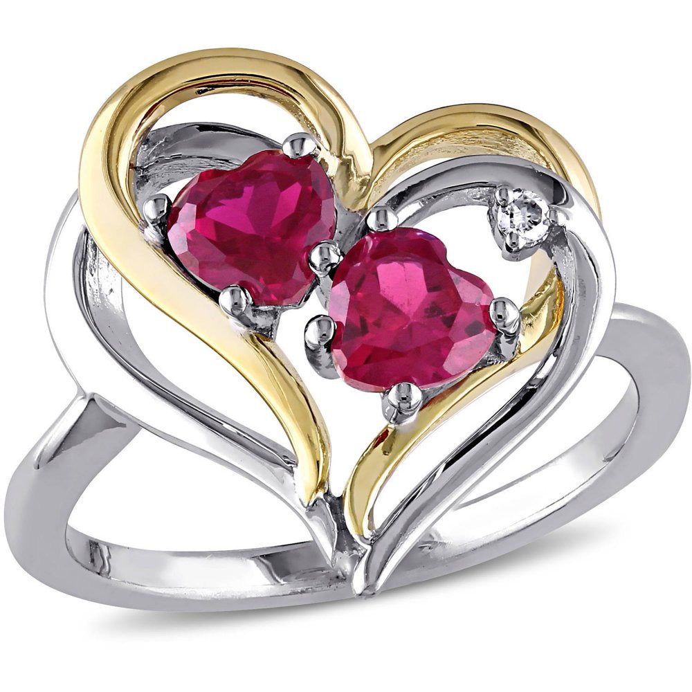 Miabella Women'S 1-1/6 Carat T.G.W. Heart-Shape Created Ruby and Round-Cut Diamo
