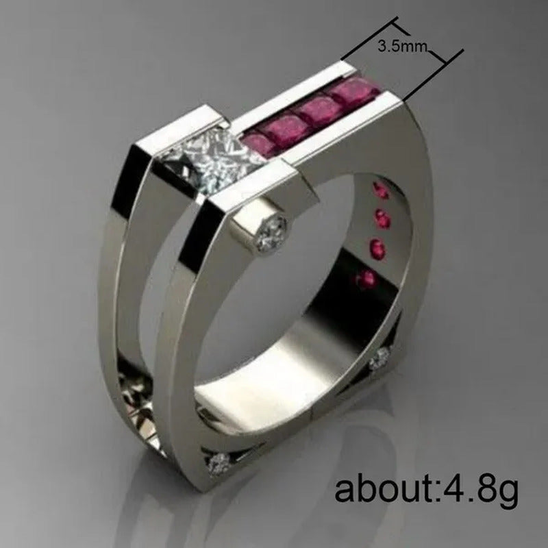 925 Silver Anniversary Statement Natural Gemstones White Sapphire Ruby Ring New