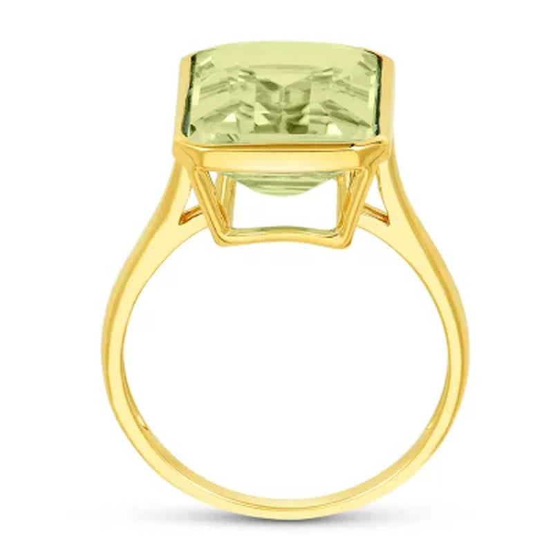 Prasiolite Emerald Shaped Ring in 14 Karat Yellow Gold