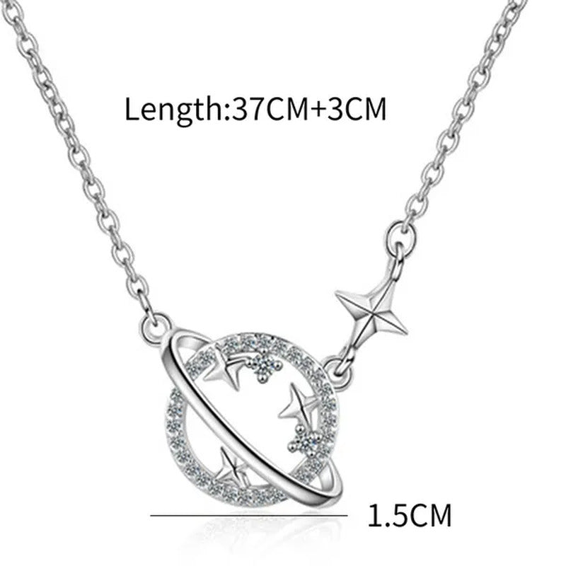 Women Fashion Diamond Hollow Planet Zircon Necklace Clavicle Chain