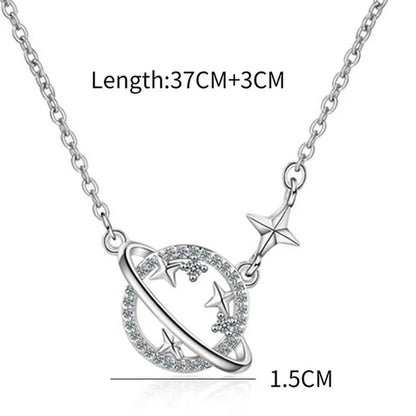 Women Fashion Diamond Hollow Planet Zircon Necklace Clavicle Chain