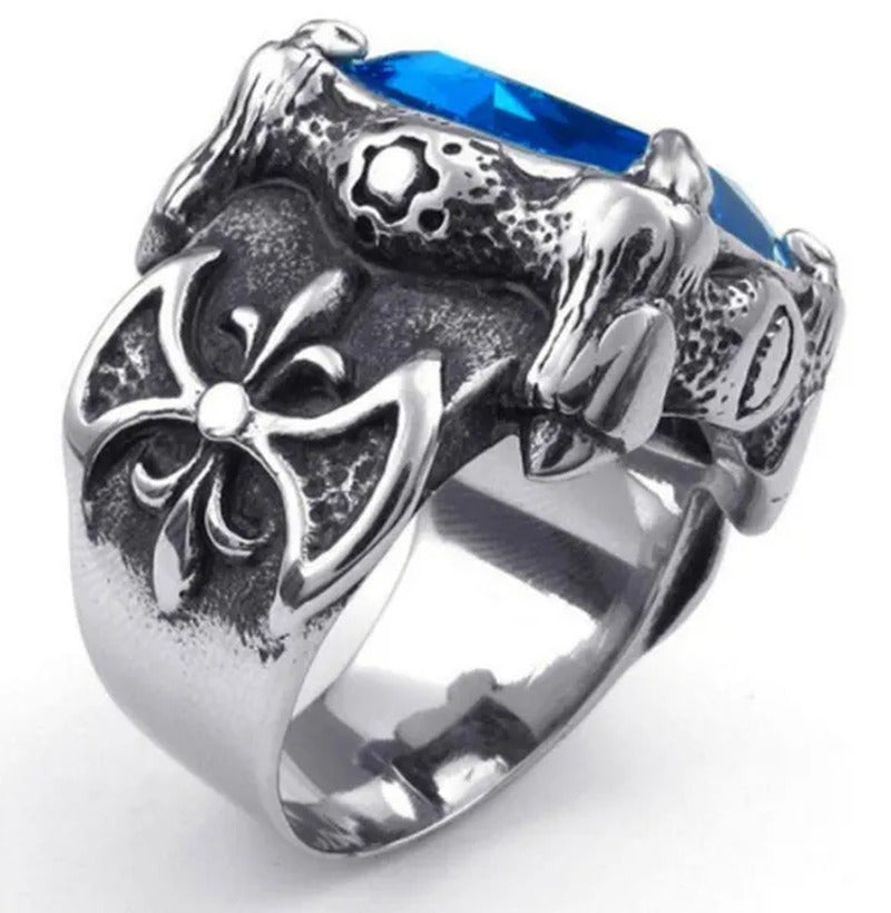 Men'S Stainless Steel Dragon Claw Blue Cubic Zirconia Biker Ring Jewelry