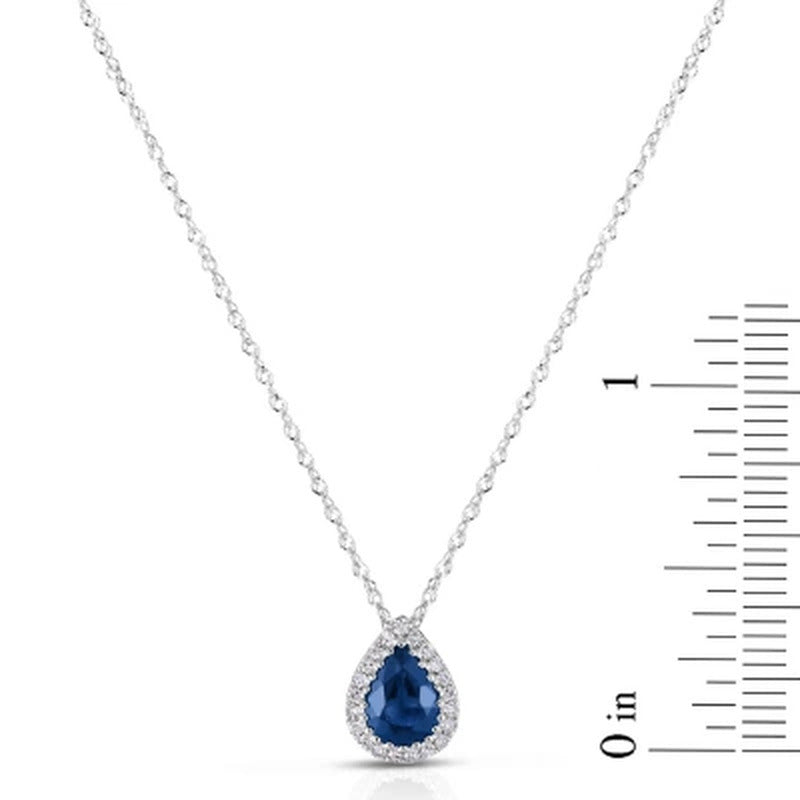 Pear Cut Sapphire and Diamond Pendant in 14K White Gold