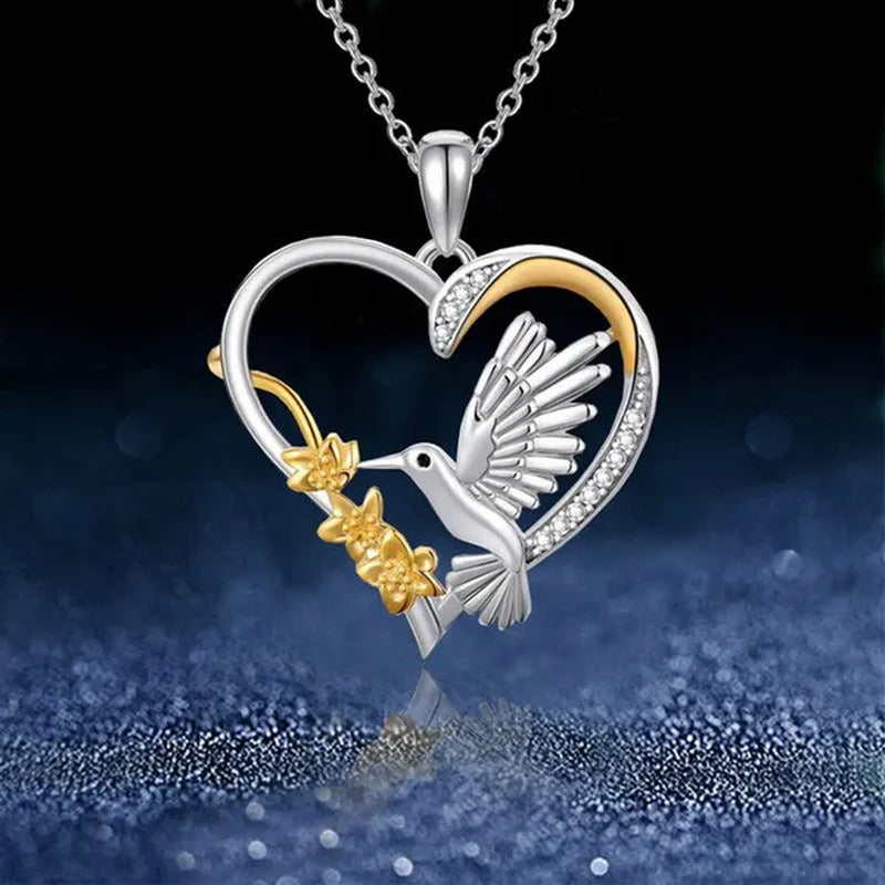1Pc Exquisite Cute Bird Ladies Heart Necklace Crystal Zircon Pendant Necklace Ro