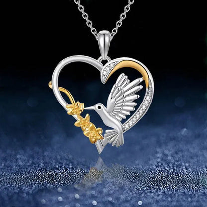 1Pc Exquisite Cute Bird Ladies Heart Necklace Crystal Zircon Pendant Necklace Ro
