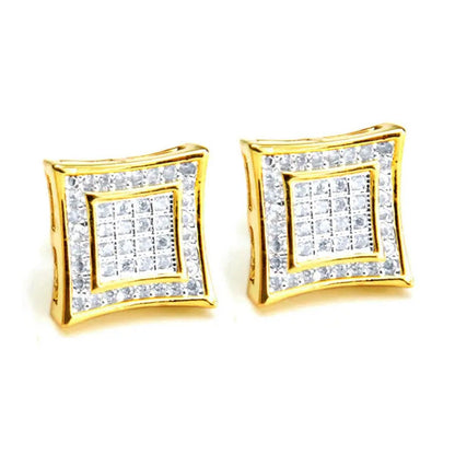 Hip Hop Iced Micro Pave LAB DIAMOND CZ Setting Earring Men'S 14K Gold Plated Squ
