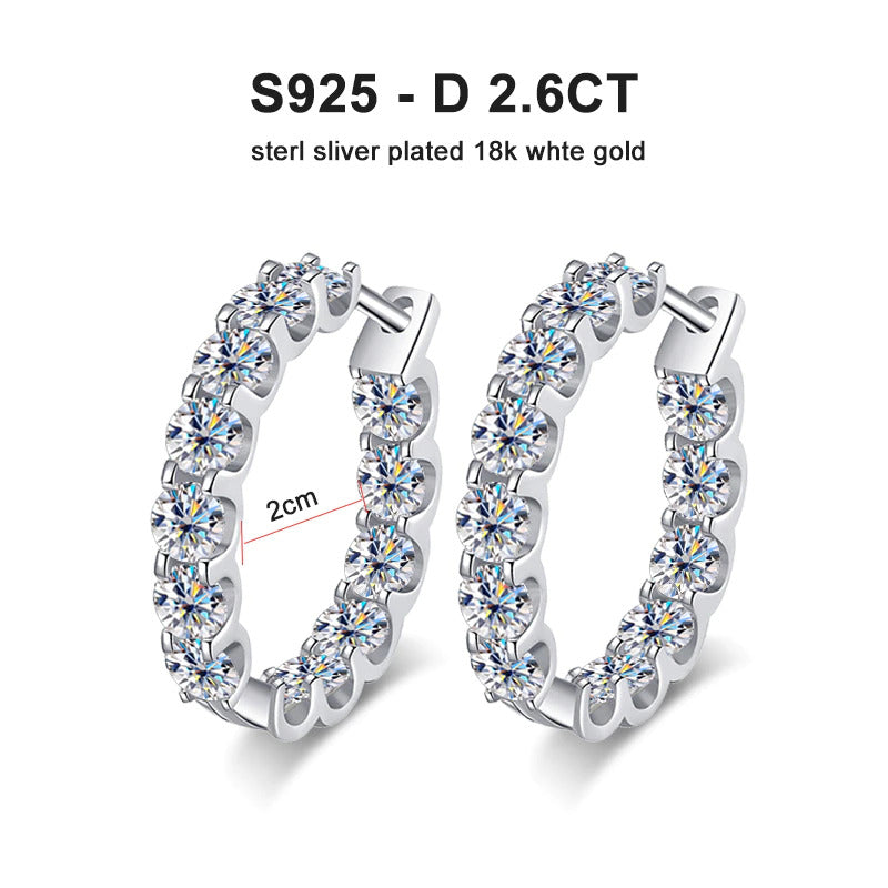 2.6Ct D Color Moissanite Earring 925 Sterling Sliver Plated White Gold Hoop