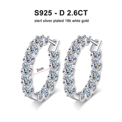 2.6Ct D Color Moissanite Earring 925 Sterling Sliver Plated White Gold Hoop