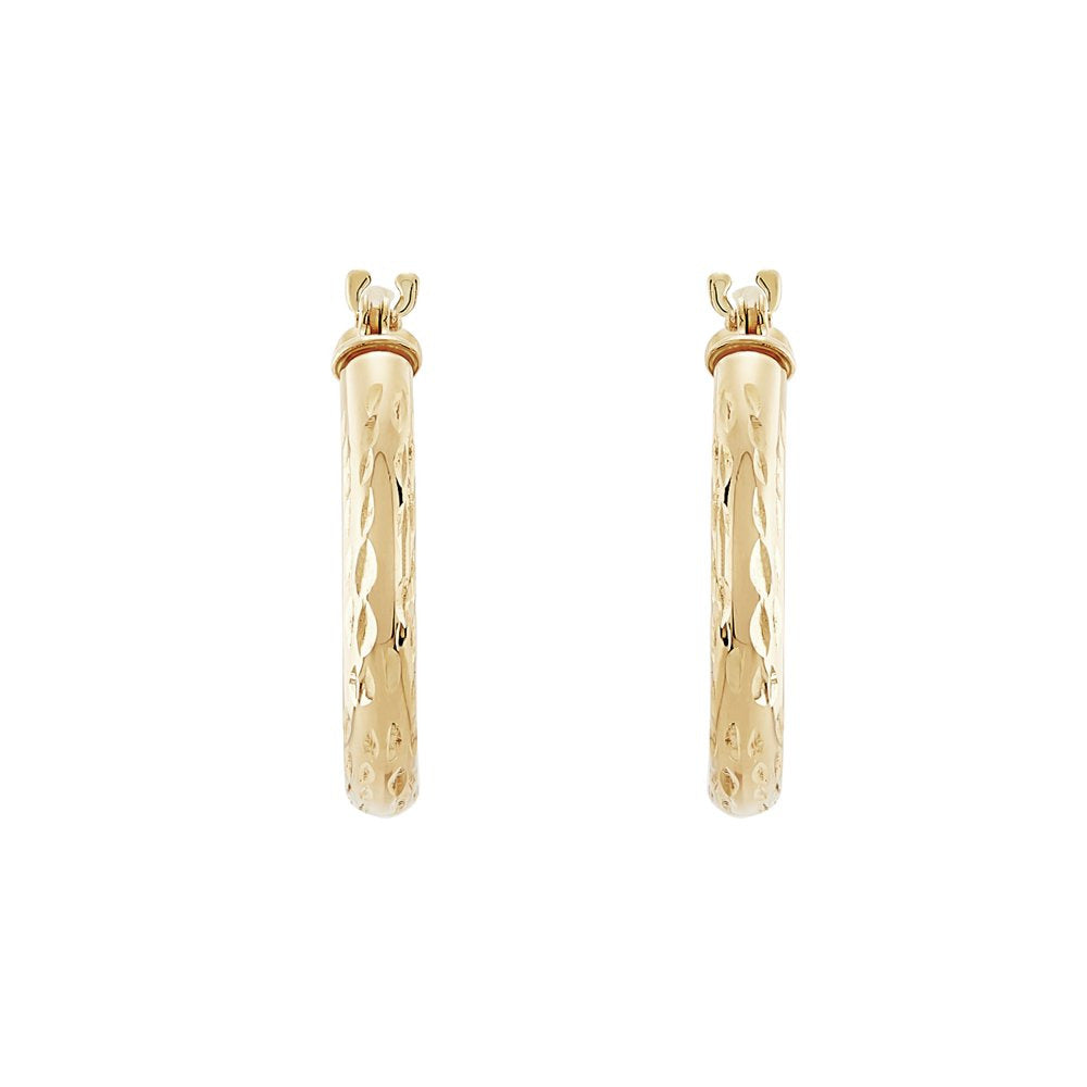Brilliance Fine Jewelry 10K Yellow Gold Polished and Diamond-Cut round Tube Hoop