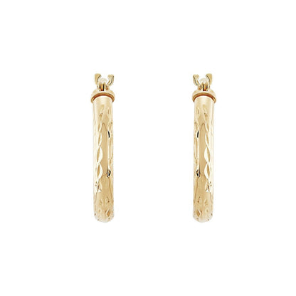 Brilliance Fine Jewelry 10K Yellow Gold Polished and Diamond-Cut round Tube Hoop