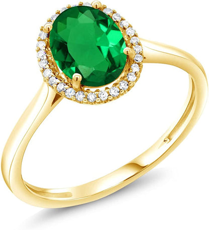 10K Yellow Gold Green Simulated Emerald and Diamond Women Engagement Ring (1.00