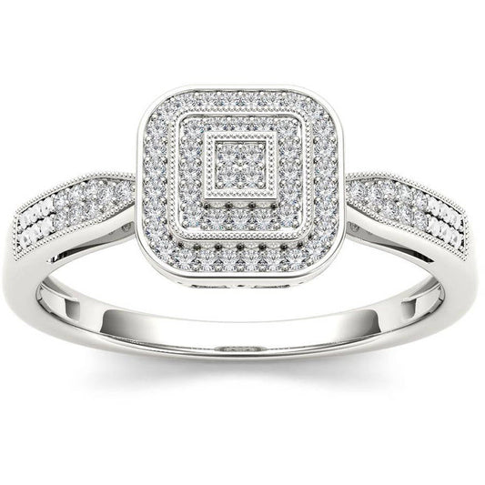 1/6 Carat T.W. Diamond Cluster Square-Shape Double Halo 10Kt White Gold Engageme