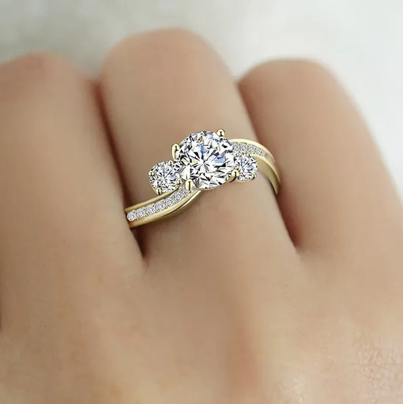 “The Story of Us” round Cut Pave Three Stone Accent Promise Bridal Engagement We