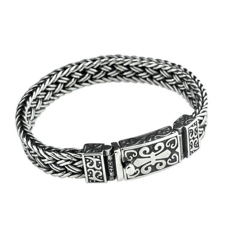 Real 925 Sterling Silver Bracelet Men'S Wide 11Mm Retro Punk Rock Wire Chain