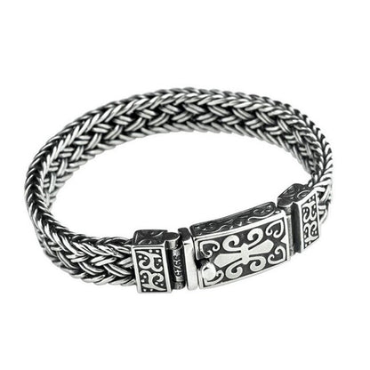 Real 925 Sterling Silver Bracelet Men'S Wide 11Mm Retro Punk Rock Wire Chain