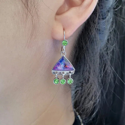 Creative Triangle Multicolor Marine Opal Earrings Fashion Retro Dynamic Peridot