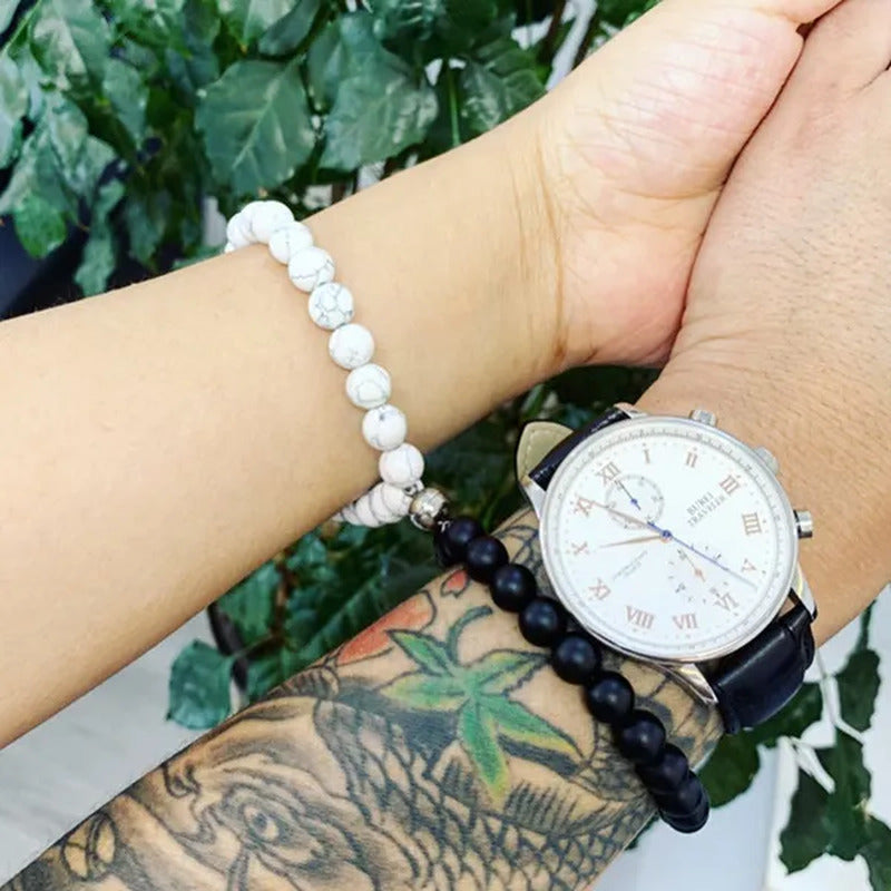 Black Frosted White Turquoise Couple Bracelet Magnet Attraction Beaded Bracelet