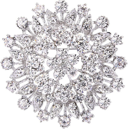 Women'S Austrian Crystal Elegant Flower Leaf Bridal Corsage Brooch Pin