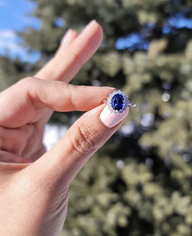 Newshe Jewelry 925 Sterling Silver Created Blue Tanzanite Gemstone Statement Rin