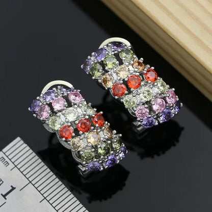 Silver 925 Gemstones Jewelry Sets for Women Ring Earrings Necklace Sapphire Ruby